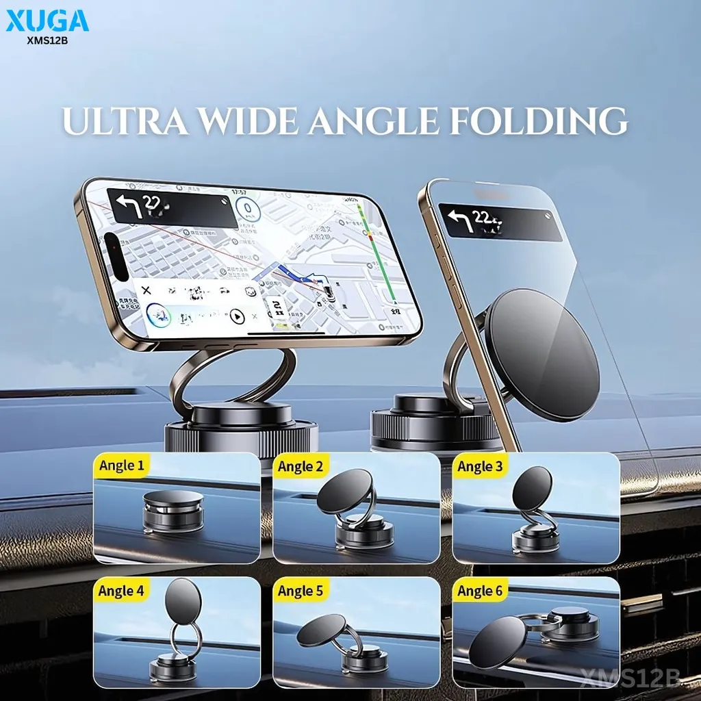 XUGA XMS12B 360° Vacuum Magnetic Phone Holder | Car Mount with Suction Cup | Holder for Car | Gym | Smooth Surface | Compatible with iPhone Android and All Smartphones