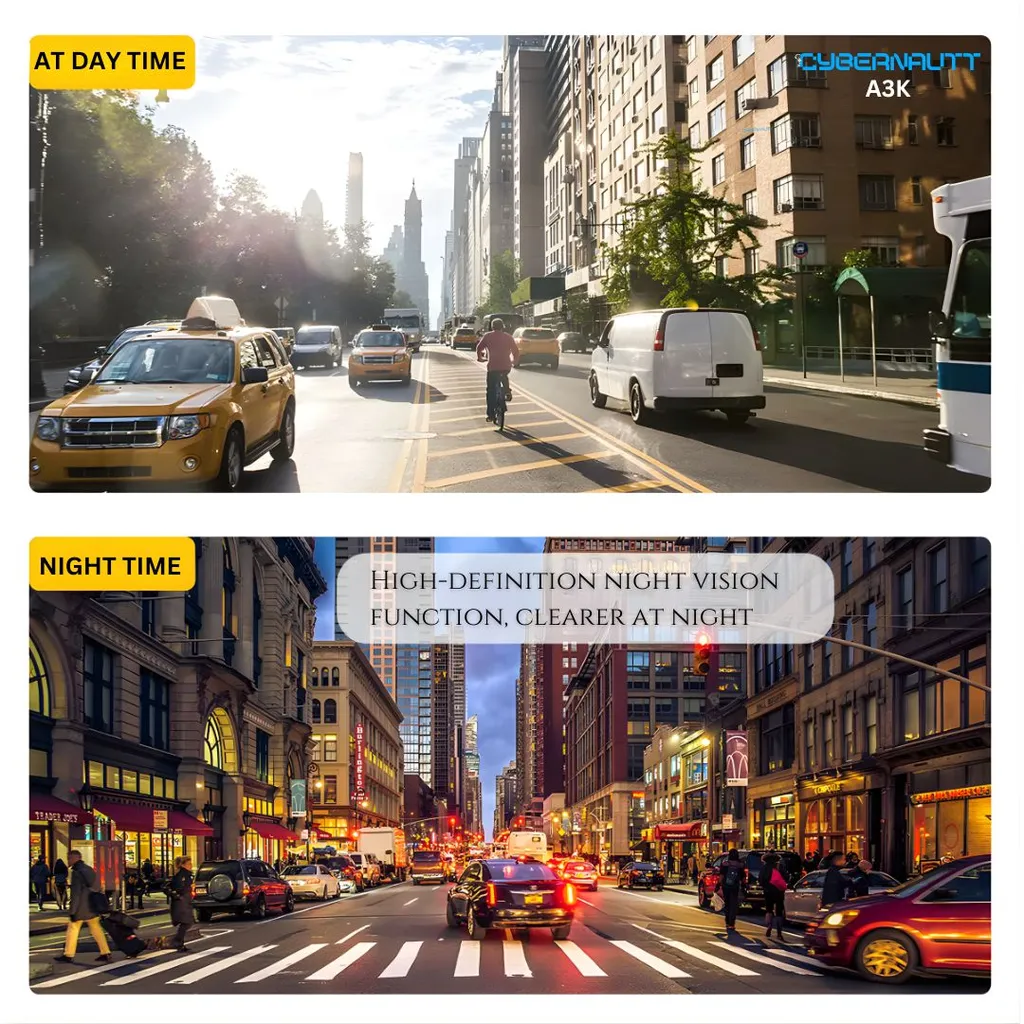 Cybernautt A3K 3 Channel WiFi Dash Cam – Front, Cabin, Rear Triple Lens Camera with Night Vision, Parking Mode, G-Sensor, 150° Wide Angle