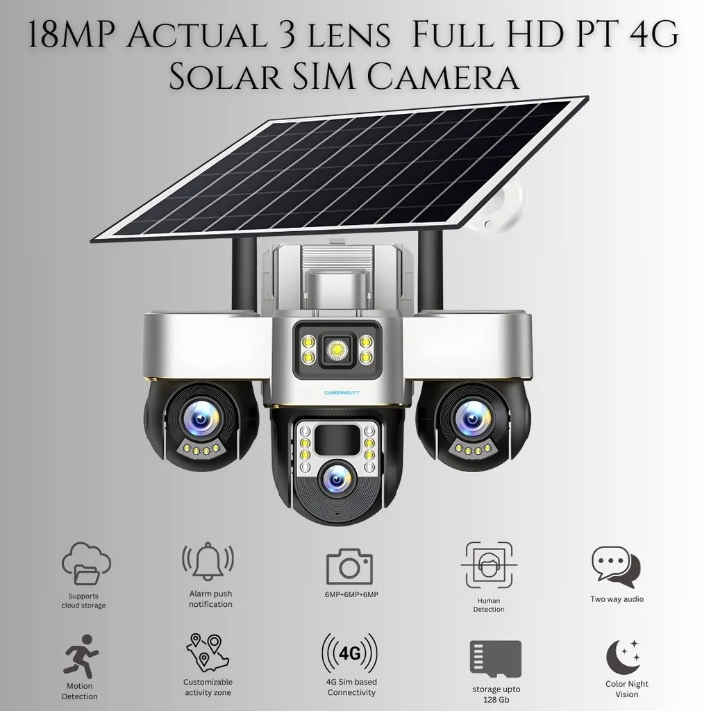 Cybernautt 6MP+6MP+6MP 4G Solar SIM Camera with Motion Detect, Night Vision & Two Way Audio, X18M