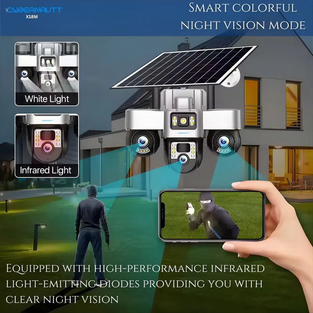 Cybernautt 6MP+6MP+6MP 4G Solar SIM Camera with Motion Detect, Night Vision & Two Way Audio, X18M