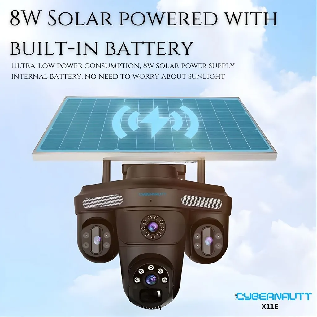 Cybernautt X11E 4G LTE Solar Security Camera Outdoor, 18MP Triple Lens, AI Human Detection, Full-Color Night Vision