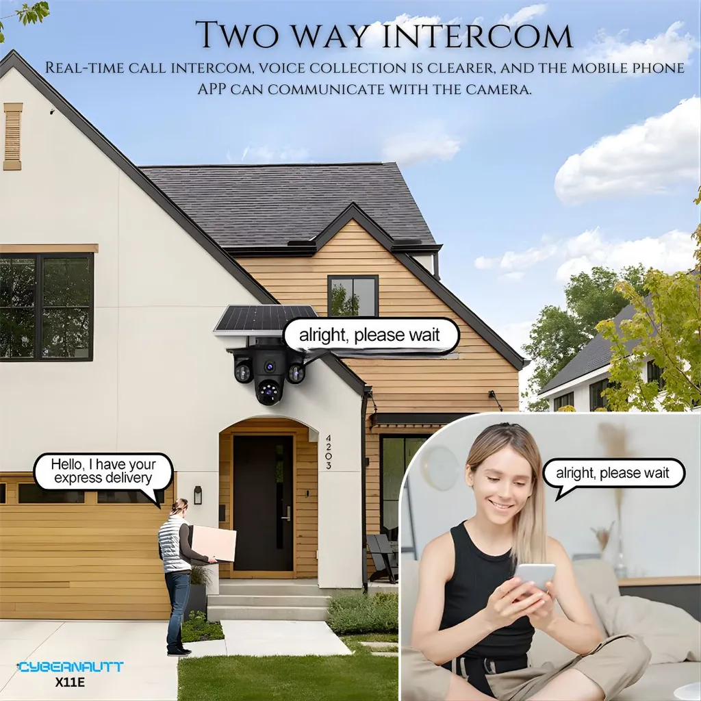 Cybernautt X11E 4G LTE Solar Security Camera Outdoor, 18MP Triple Lens, AI Human Detection, Full-Color Night Vision
