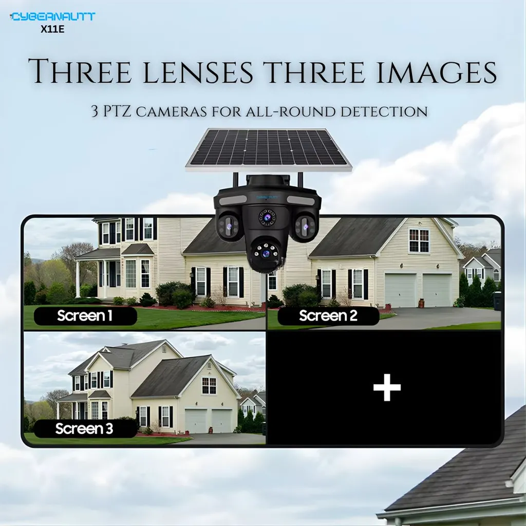 Cybernautt X11E 4G LTE Solar Security Camera Outdoor, 18MP Triple Lens, AI Human Detection, Full-Color Night Vision