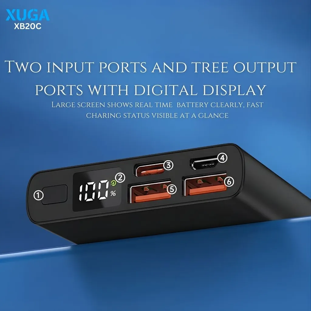 XUGA XB20C 20000mAh Power Bank 22.5W Fast Charger - Slim LED Display Portable Charger with PD Quick Charge, Type-C/Micro USB Input