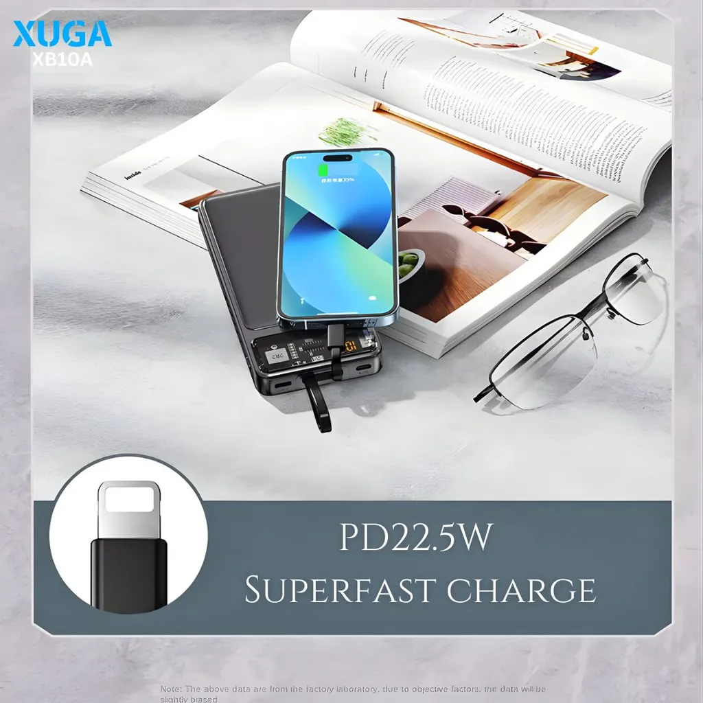 Xuga XB10A 10000mAh Power Bank, 22.5W Fast Charging Portable Charger, USB-C & Micro USB Slim Power Bank with LED Display, 2-in-1 Quick Charge, Outdoor Essential