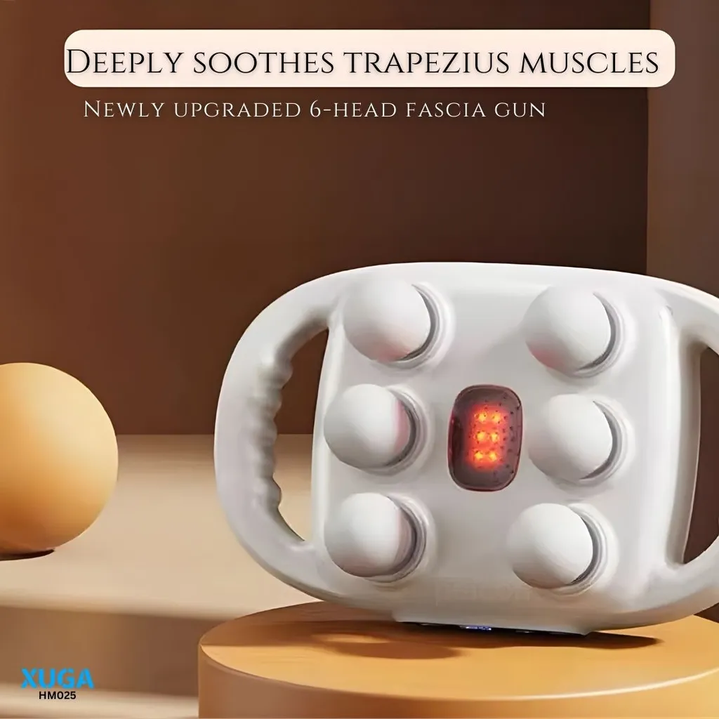 XUGA HM025 Massage Gun, 6-Massage-Head Deep Tissue Body Massager - High & Low Speed Percussion, Full Body Muscle Relief for Back Pain, Legs, Shoulders