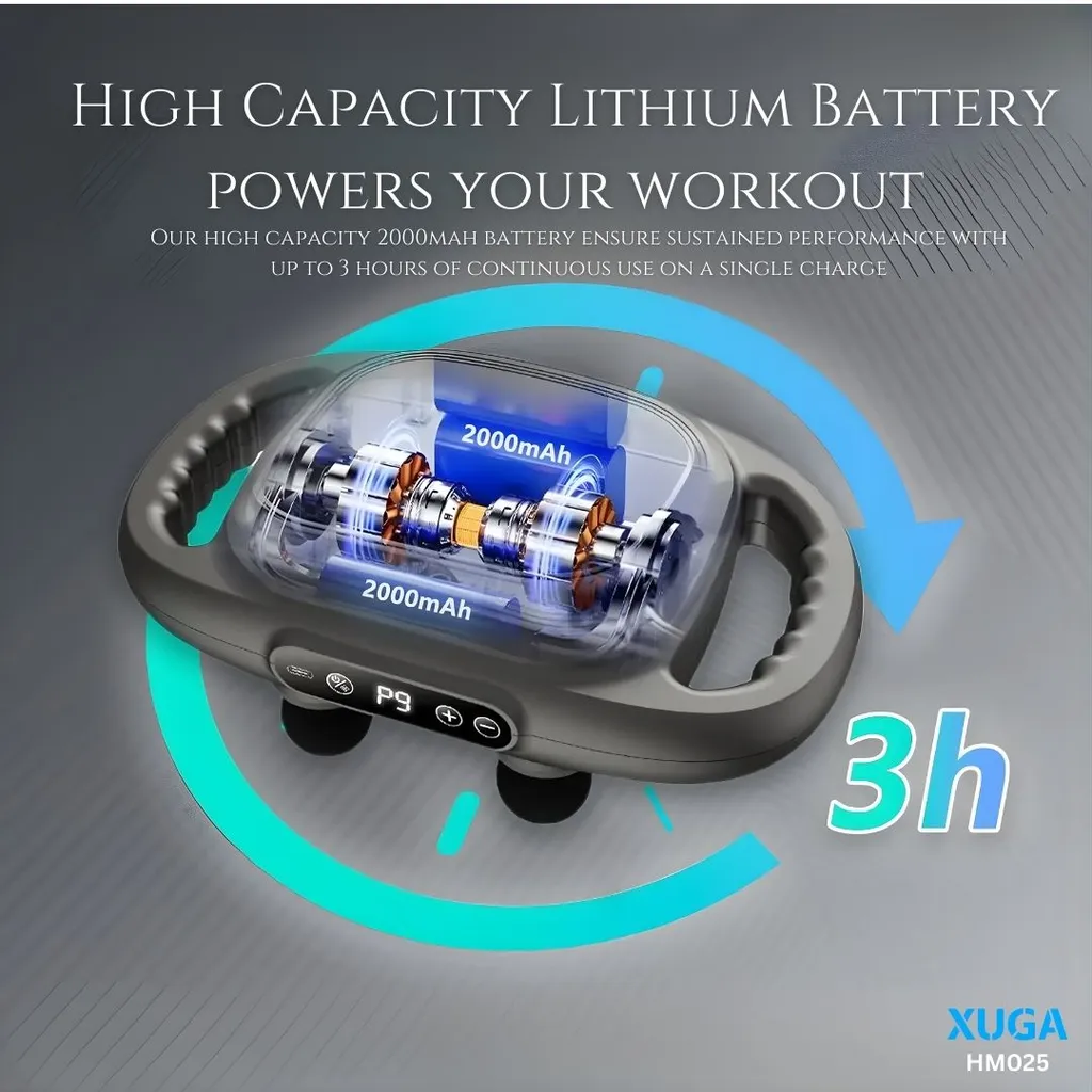 XUGA HM025 Massage Gun, 6-Massage-Head Deep Tissue Body Massager - High & Low Speed Percussion, Full Body Muscle Relief for Back Pain, Legs, Shoulders