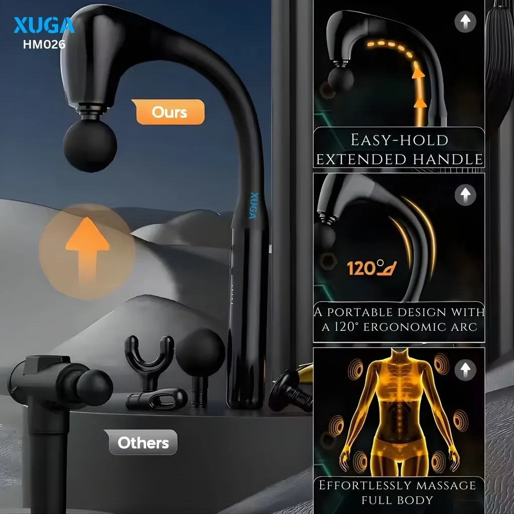 XUGA HM026 Full Body Massager, 1500mAh Cordless Percussion Massager, High/Low Speed Vibration Deep Tissue Massager for Neck, Back, Shoulders, Legs & Feet