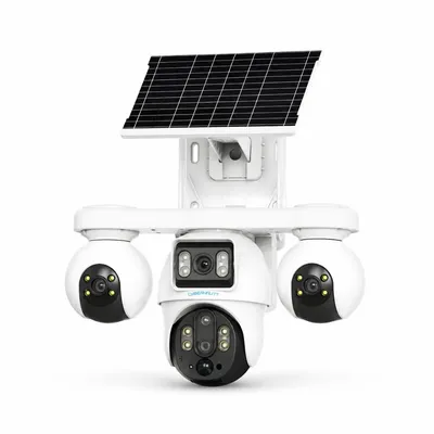 Cybernautt X18C 16MP 4G LTE Solar Security Camera, 10000mAh Battery Powered, All 3 Mobile controlled Lens, 4-Lens Stitched Vision, AI Human Detection, Dual-Light Color Night Vision