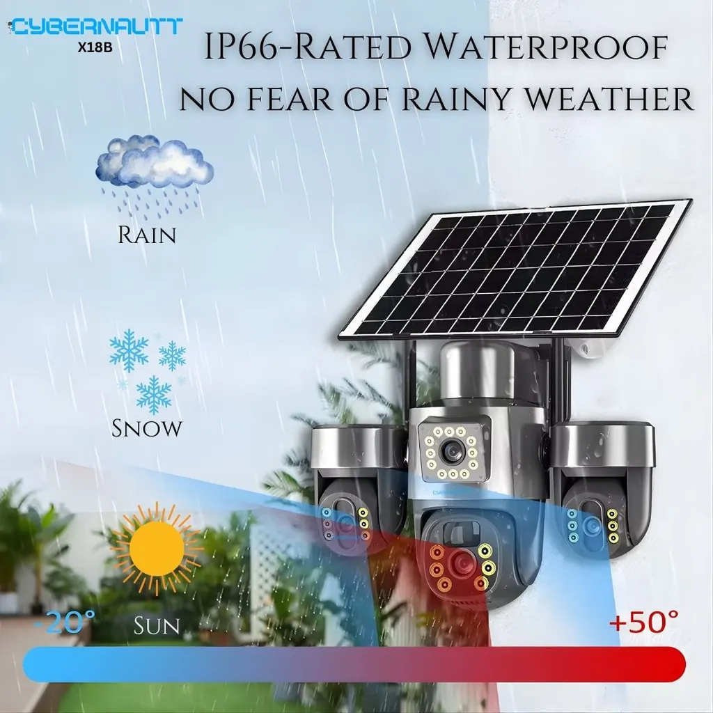 Cybernautt X18E Solar Security Camera Wireless Outdoor, 4G LTE Cellular Security Camera No WiFi Needed, All 3 Mobile controlled Lens, 18MP Dual Lens Night Vision, AI Human Detection, 2-Way Audio