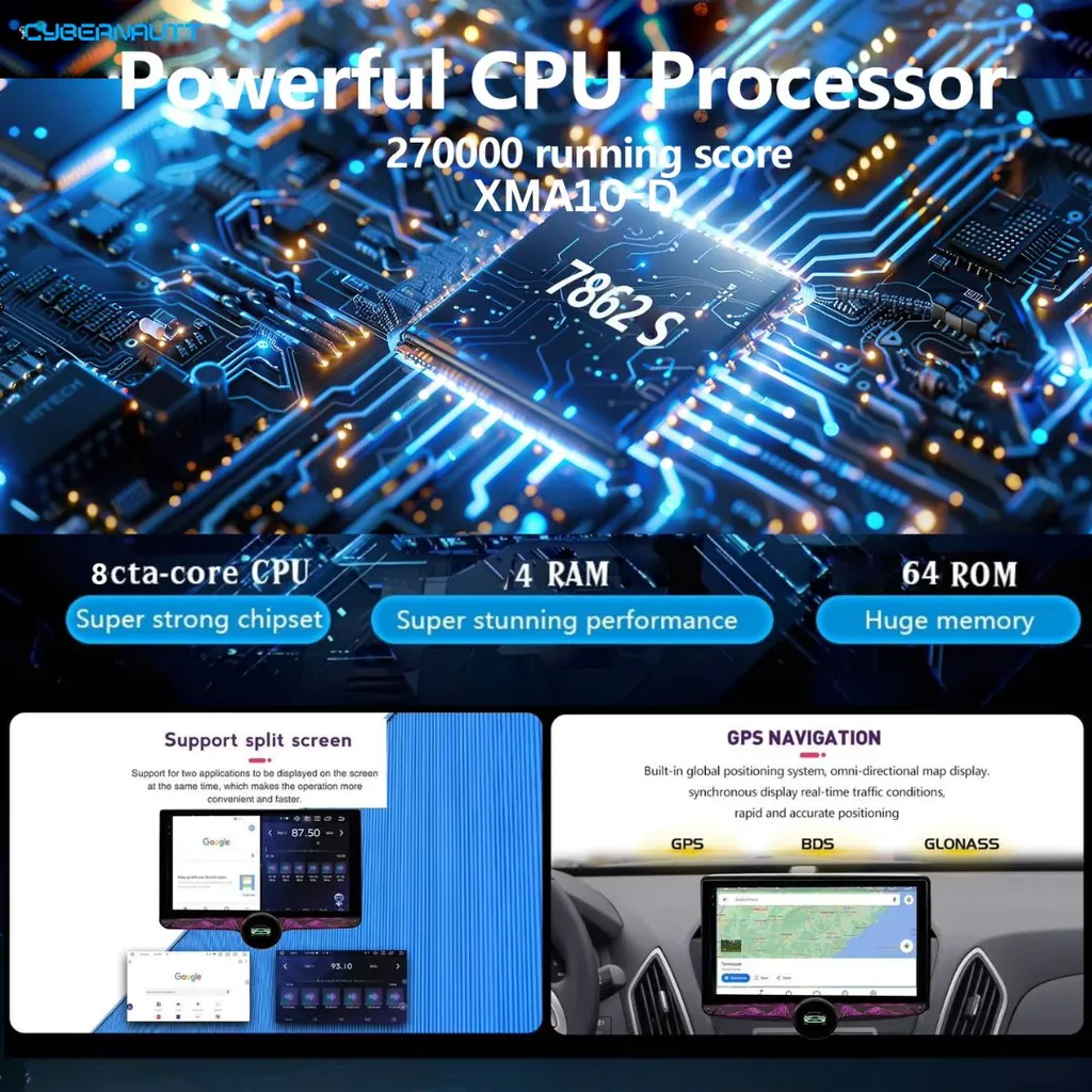 Cybernautt XMA10-D 10.1 inch 4GB RAM/64GB ROM 2K HD Wireless Apple Car Play & Android Auto Car Dashboard Stereo