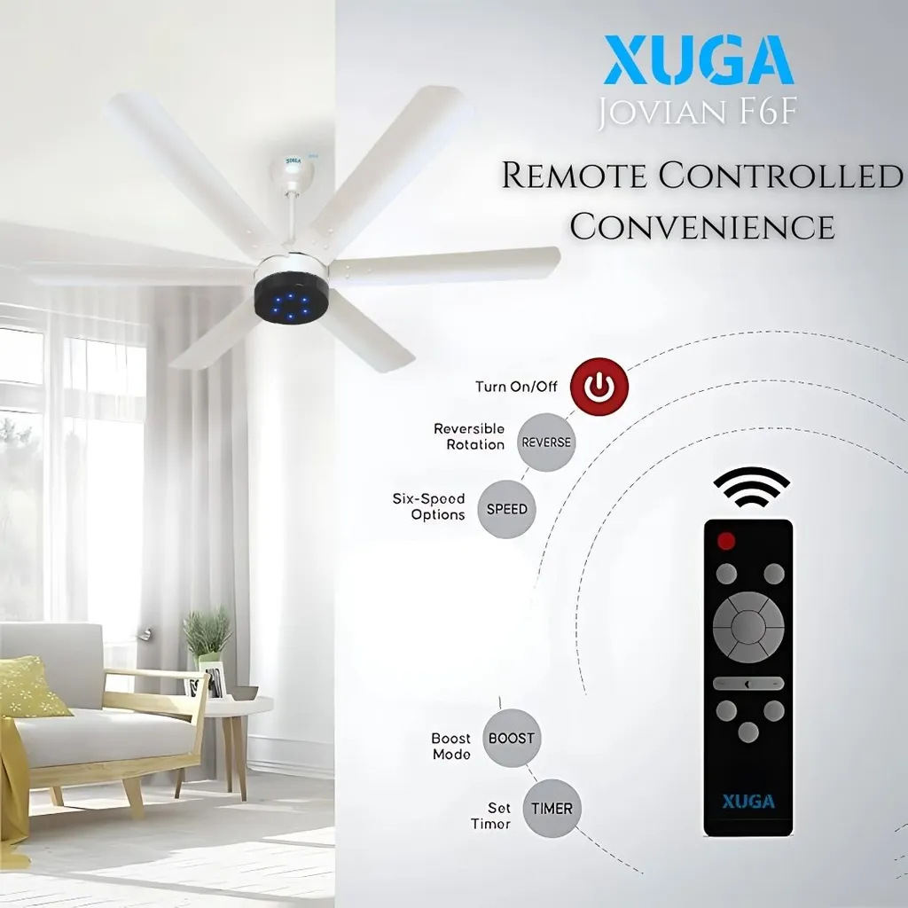 Xuga Jovian F6F Premium 1200mm Ceiling Fan | High SV 6.87 Service Value | 32W Low Power Consumption with 210 CMM Airflow | 6+ Boost Speed Settings
