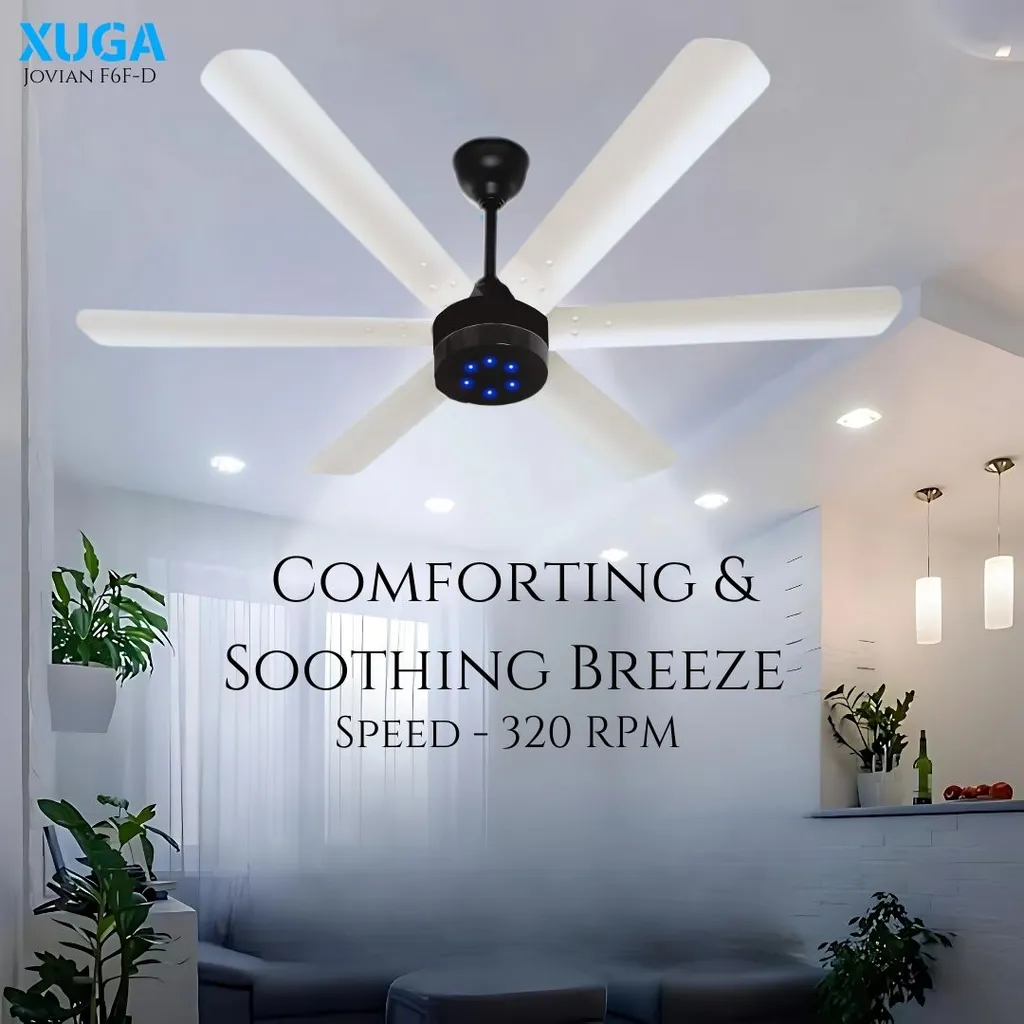 Xuga Jovian F6F-D Premium 1200mm Ceiling Fan | High SV 6.87 Service Value | 32W Low Power Consumption with 210 CMM Airflow | 6+ Boost Speed Settings