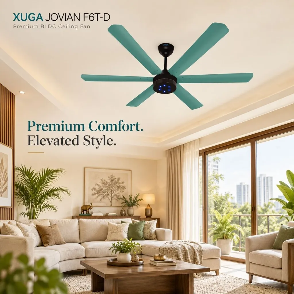 Xuga Jovian F6T-D Premium 1200mm Ceiling Fan | High SV 6.87 Service Value | 32W Low Power Consumption with 210 CMM Airflow | 6+ Boost Speed Settings | Copper Motor | 5-year warranty