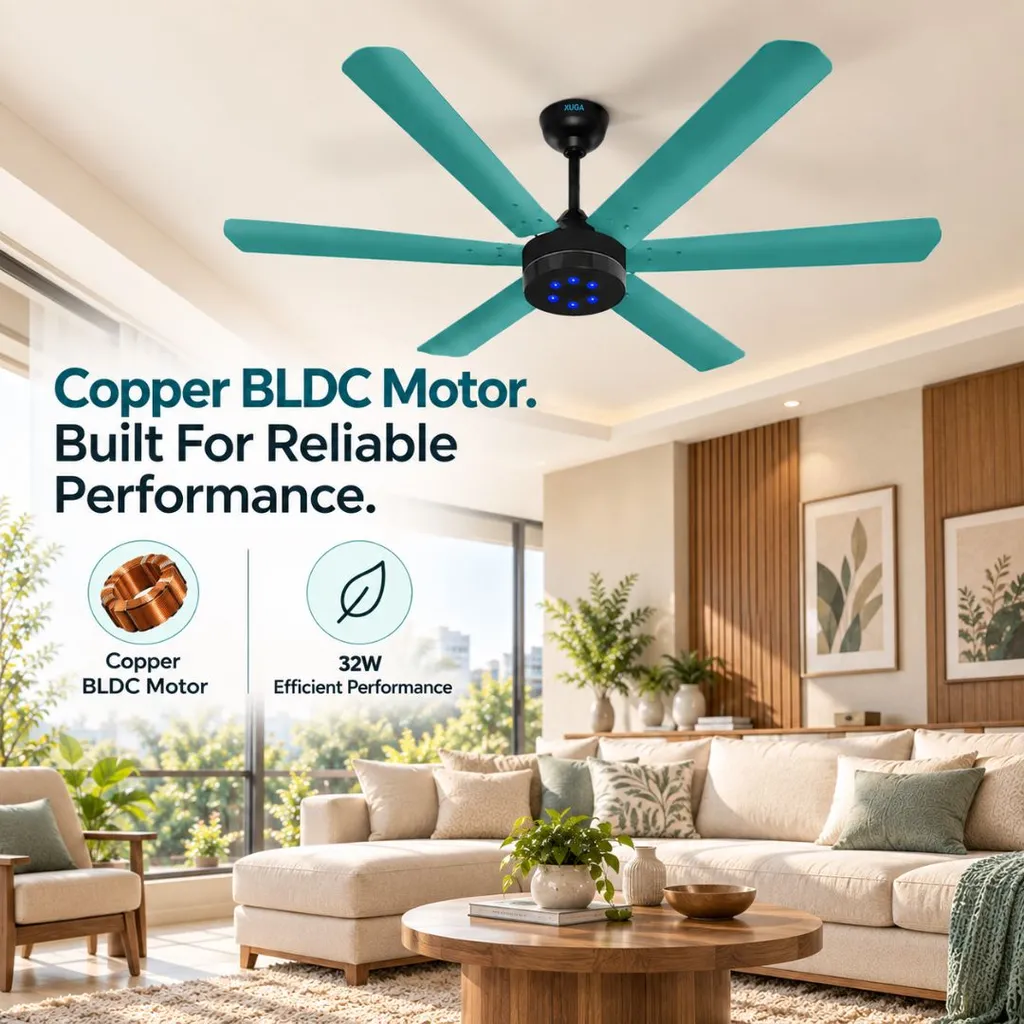 Xuga Jovian F6T-D Premium 1200mm Ceiling Fan | High SV 6.87 Service Value | 32W Low Power Consumption with 210 CMM Airflow | 6+ Boost Speed Settings | Copper Motor | 5-year warranty