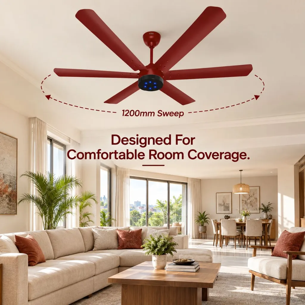 Xuga Jovian F6R Premium 1200mm Ceiling Fan | High SV 6.87 Service Value | 32W Low Power Consumption with 210 CMM Airflow | 6+ Boost Speed Settings I 5 Years Warranty