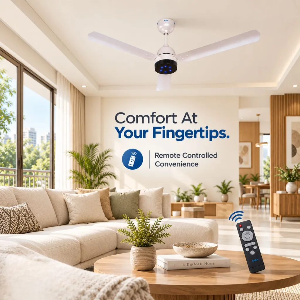 Xuga Aether F7F 3-Blade BLDC Ceiling Fan | 1200mm Sweep | 380 RPM High-Speed Motor | 220 CMM Air Delivery | Energy Saving 28W with 6+ Boost Speeds & Low THD | Copper Motor | 5 Years Warranty