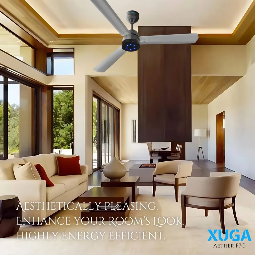 XUGA Aether F7G 1200mm Premium Ceiling Fan | 220 CMM High Air Delivery | 380 RPM High-Speed Motor | 28W Energy Efficient | 6+Boost Speed Settings