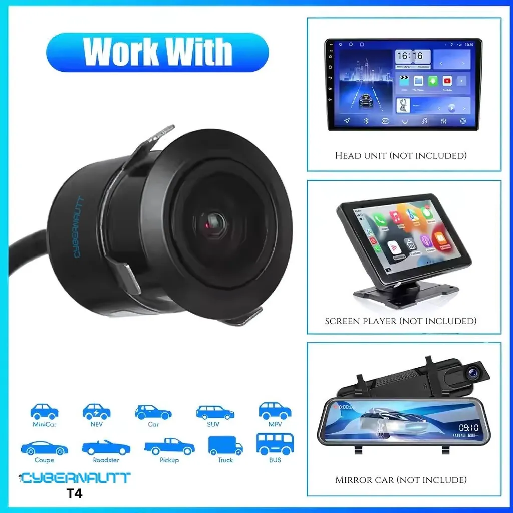 Cybernautt T4 12-24V 170 deg Wide Angle Waterproof Reverse Parking Camera with Night Vision & Moving Lanes