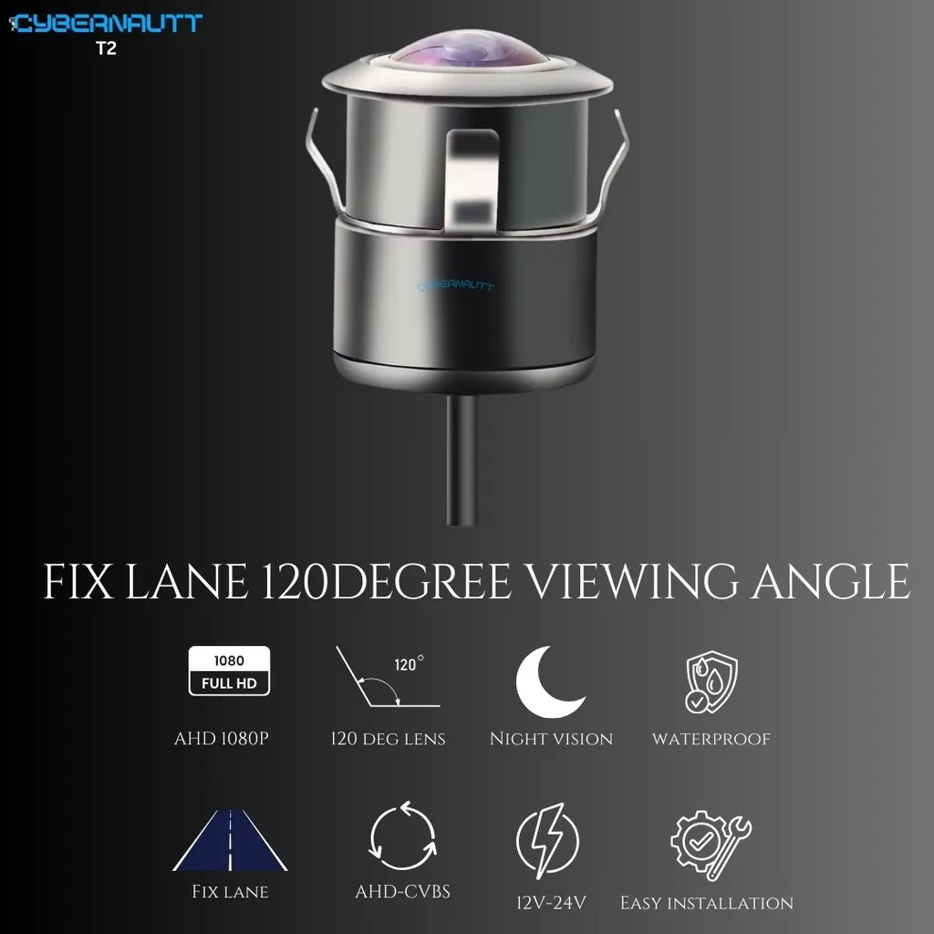 Cybernautt T2 12-24V 120 deg Wide Angle Waterproof Reverse Parking Camera with Night Vision & Fixed Parking Lines