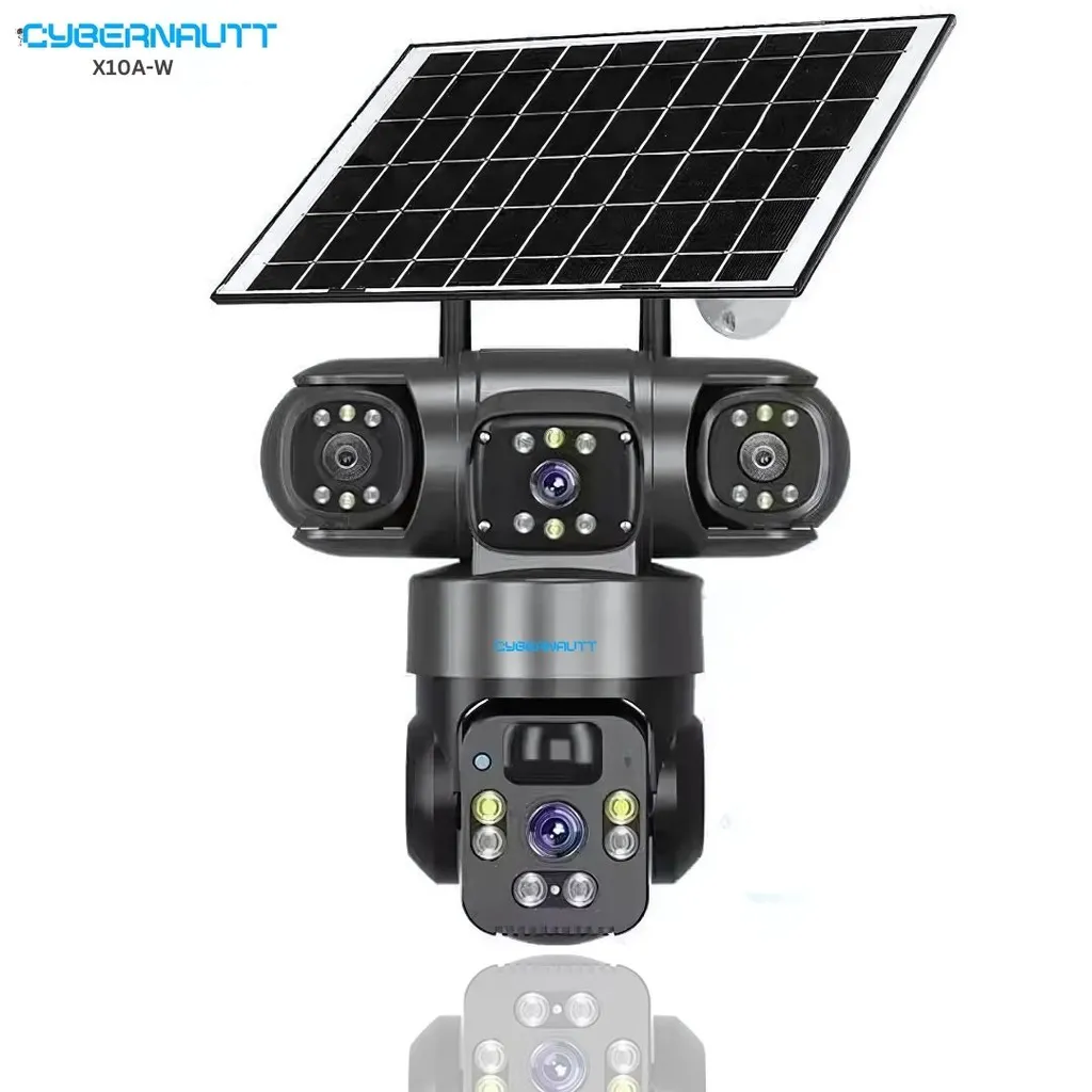 Cybernautt X10A-W Triple Lens Security Camera, WiFi PTZ Outdoor Camera with Human Tracking, Color Night Vision, Siren, IP66 Waterproof, 128G SD Card Support