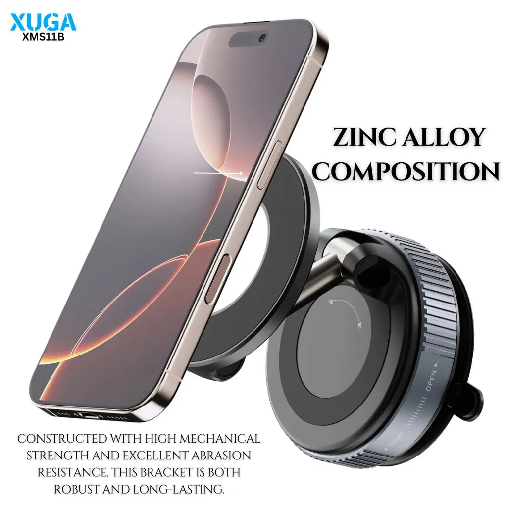 XUGA XMS11B 360° Vacuum Magnetic Phone Holder | Car Mount with Suction Cup | Holder for Car | Gym | Smooth Surface | Compatible with iPhone Android and All Smartphones