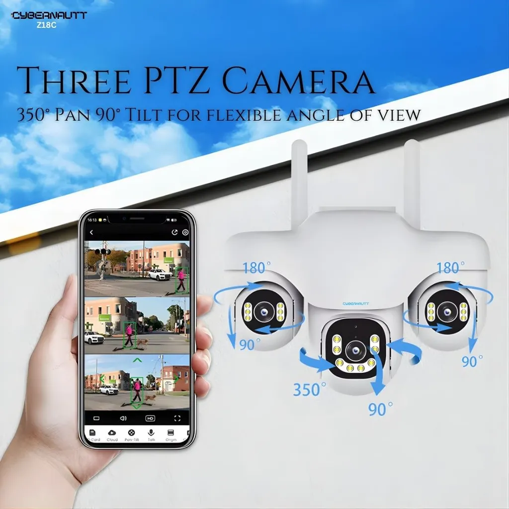 Cybernawutt Z18C Triple Lens Security Camera – 6MP  WiFi Outdoor with Night Vision & PIR Detection