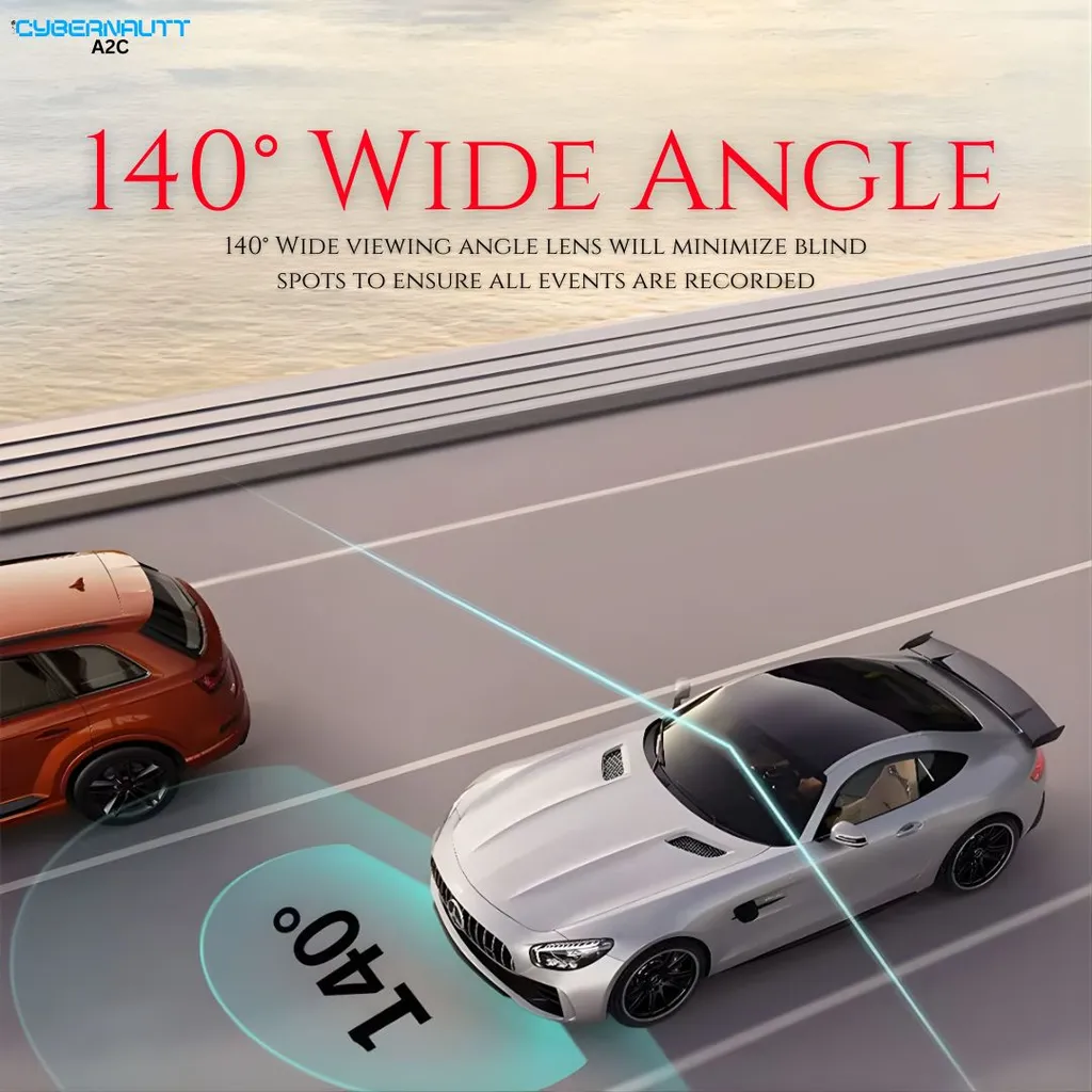 Cybernautt A2C Dual Dash Cam 2 Channel WiFi, 3Inch IPS Screen 140° Wide Angle Car Dashboard Camera with Night Vision, G-Sensor, Loop Recording, Motion Detection, Supports 128GB