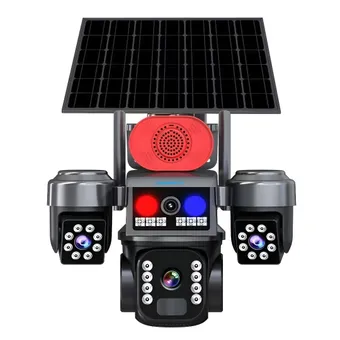 Cybernautt X11T-W Triple-Lens Wifi Solar Security Camera with Three 4MP Lenses, 1080P Full HD Video, 350° Pan and 90° Tilt Coverage, Wire-Free Solar-Powered Operation, Built-In Siren and Two-Way Audio