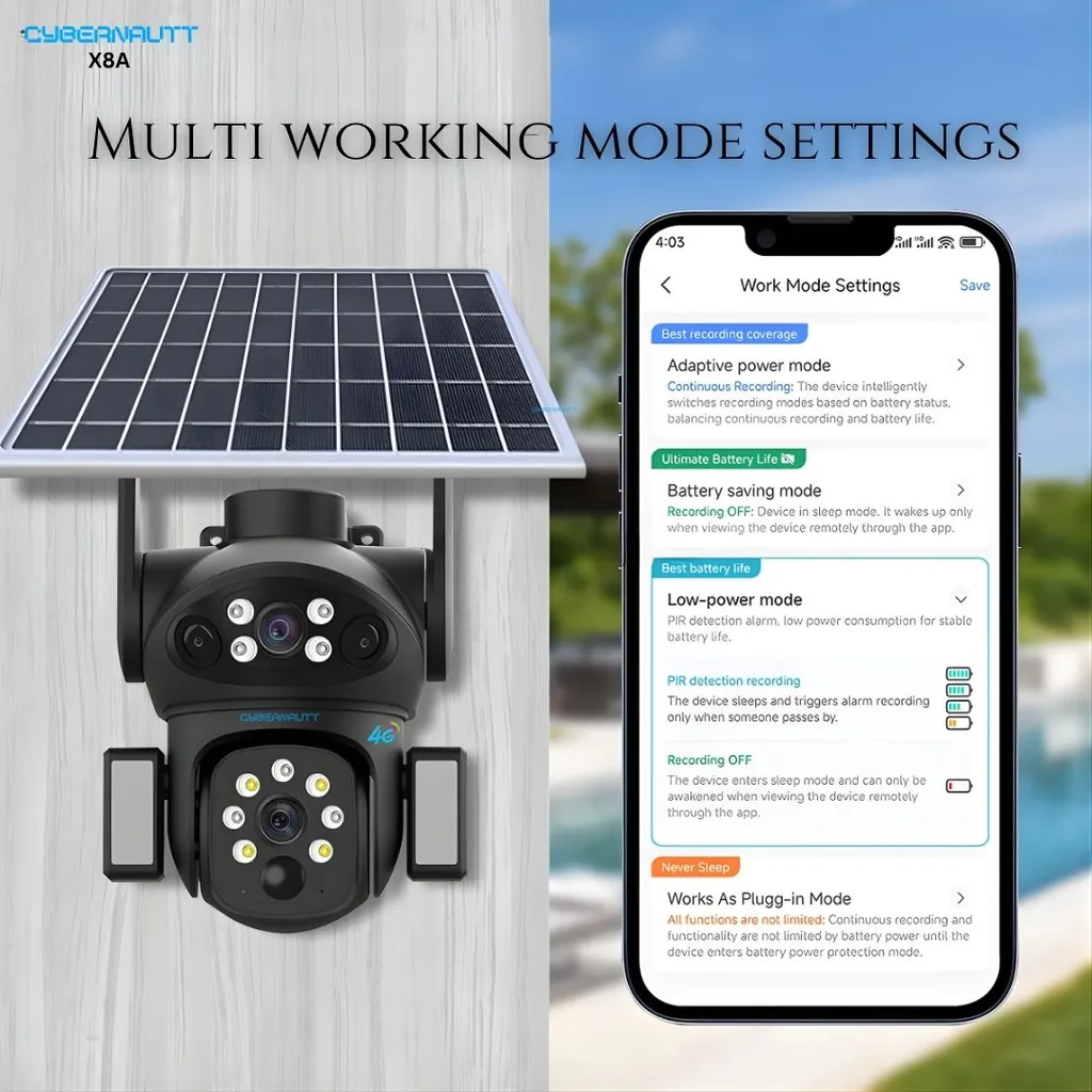 Cybernautt X8A 4G LTE Solar Security Camera, No WiFi Needed, Dual Lens 8MP Outdoor Wireless, AI Humanoid Detection, Full Color Night Vision, Two-Way Talk, 8000mAh Battery, 8W Solar, TF 128GB