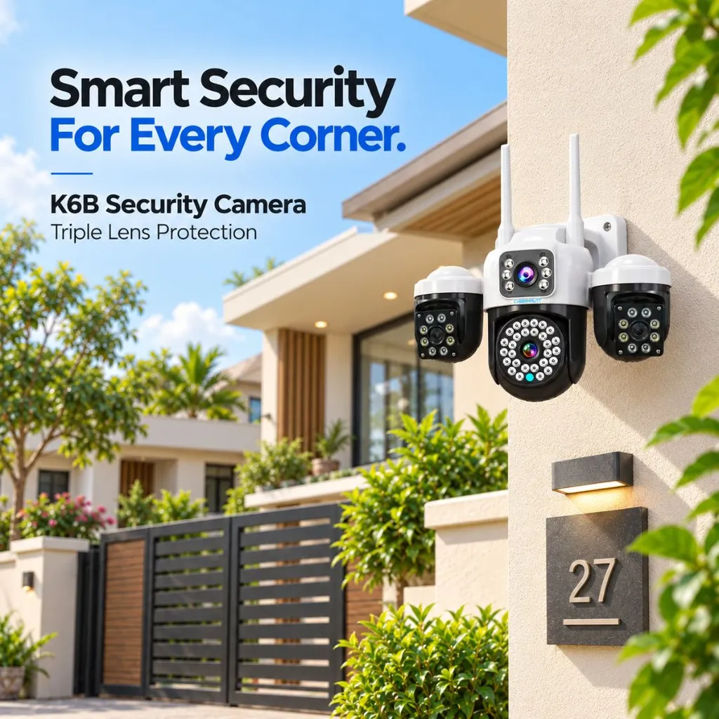 Cybernautt K6B Triple Lens 12MP 4g Sim Security Camera, 355° Pan & 90° Tilt, Dual-Light Full Color Night Vision, IP66 Weatherproof, 2-Way Audio, Outdoor/Indoor Pan-Tilt Camera with 4MP+4MP+4MP