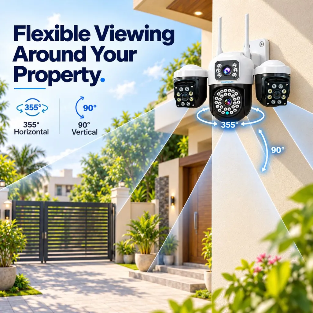 Cybernautt K6B Triple Lens 12MP 4g Sim Security Camera, 355° Pan & 90° Tilt, Dual-Light Full Color Night Vision, IP66 Weatherproof, 2-Way Audio, Outdoor/Indoor Pan-Tilt Camera with 4MP+4MP+4MP