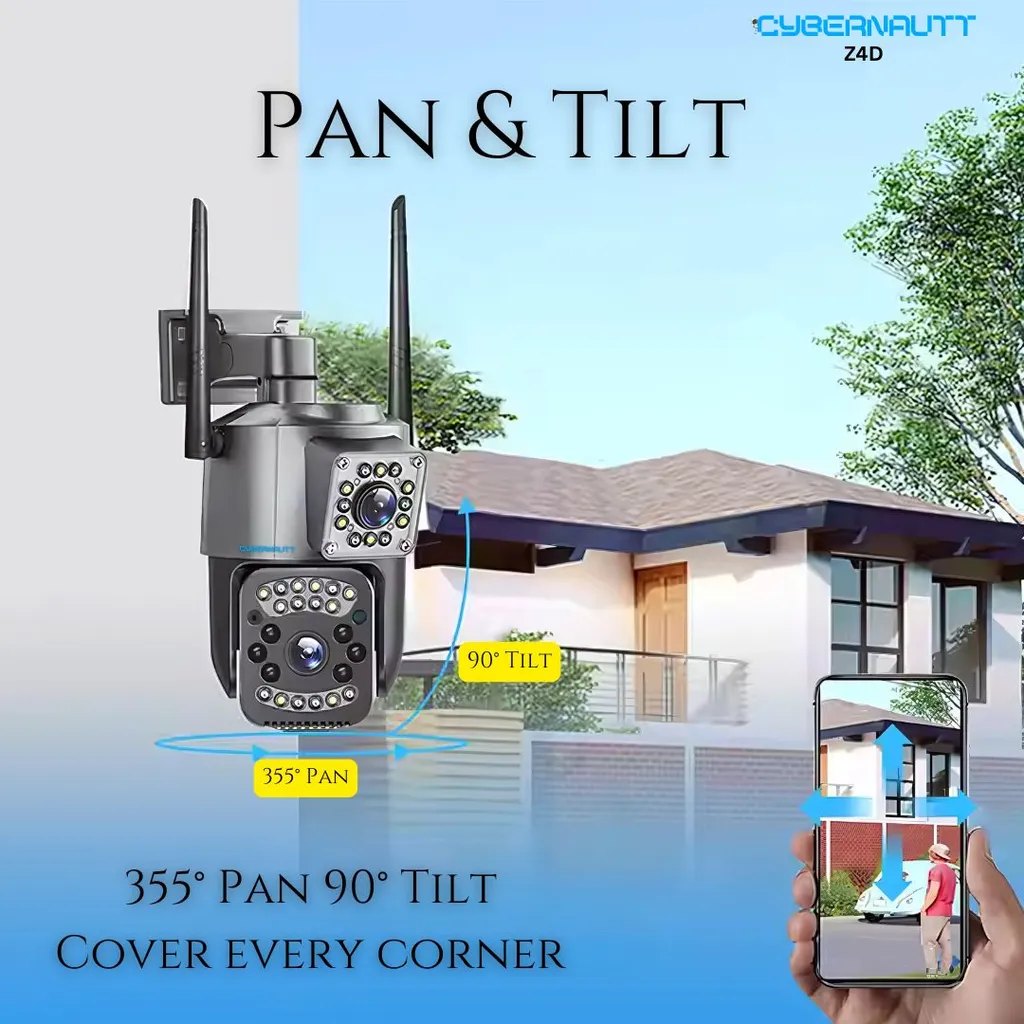 Cybernautt Z4D 4MP Wi-Fi CCTV Camera, 2 Lenses with 3 Views, Best Security Camera with Pan-Tilt & AI Human Detection, Color Night Vision, Two-Way Audio, Motion Alerts, App Remote Viewing, Supports 128GB & Cloud Storage
