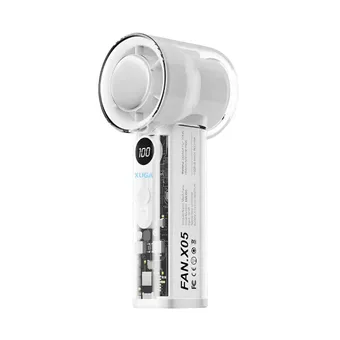 Xuga RIZZ X05-W Handheld Air Cooling Fan, 6000mAh Rechargeable Portable Fan with 100 Adjustable Wind Speeds, 6-Blade Design, 3-6H Working Time, Type-C Charging, Quiet Personal Fan for Travel, Office, Outdoor