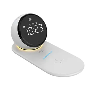 Cybernautt AX06 Alarm Clock Music System – 5-in-1 Wireless Charger, Bluetooth Speaker, Ambient Night Light, LED Clock with Magnetic Mount – for Bedroom, Home, Office