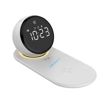 Cybernautt AX06 Alarm Clock Music System – 5-in-1 Wireless Charger, Bluetooth Speaker, Ambient Night Light, LED Clock with Magnetic Mount – for Bedroom, Home, Office