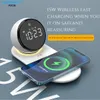 Cybernautt AX06 Alarm Clock Music System – 5-in-1 Wireless Charger, Bluetooth Speaker, Ambient Night Light, LED Clock with Magnetic Mount – for Bedroom, Home, Office