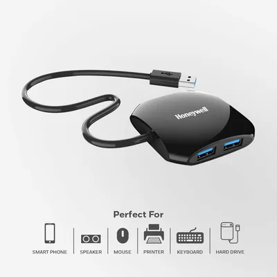 Honeywell Momentum 4 Port Non Powered USB 3.0 Hub- Glossy Black