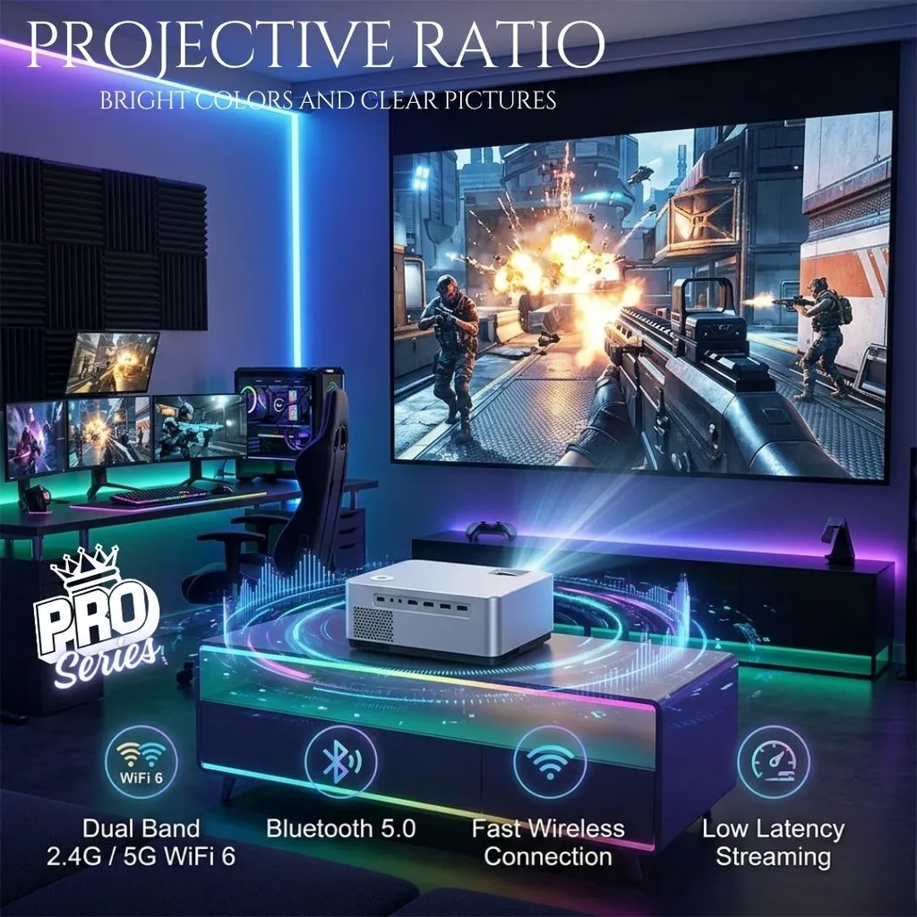 Cybernautt PJ020 Pro Series Projector – Native 1080P, 350 ANSI Lumens, Android 11, WiFi 6, Short Throw, Portable Pocket Cinema