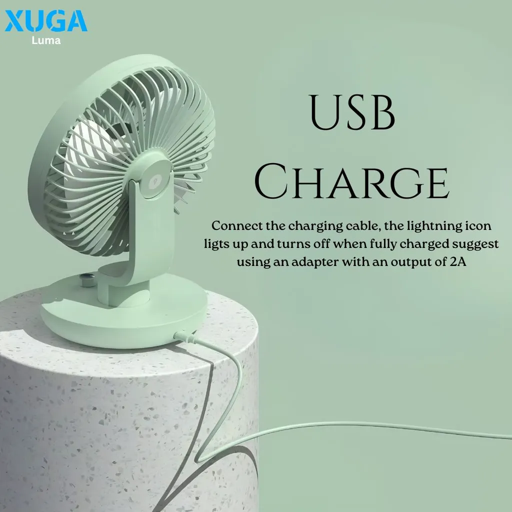 Xuga Luma Akma Series 5W Battery Operated Air Cooling Fan – 3 Speeds, 2200mAh, 35–39 dB – Portable for Hotel, Outdoor & Household Use