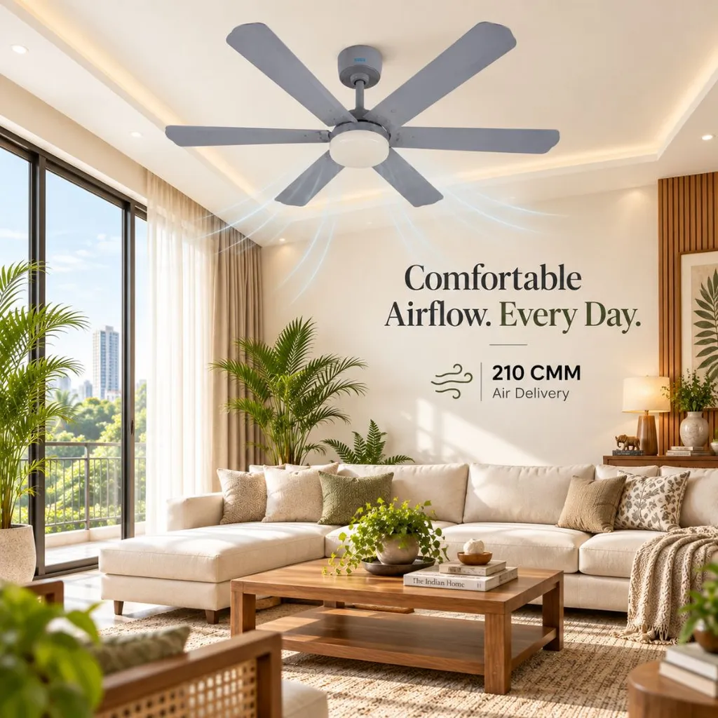 XUGA Zephyr F1G 32W 5 Star 320rpm Copper Motor Grey BLDC 6 Blade Ceiling Fan with Remote & Copper Motor, Sweep: 1200 mm | 5 years Warranty