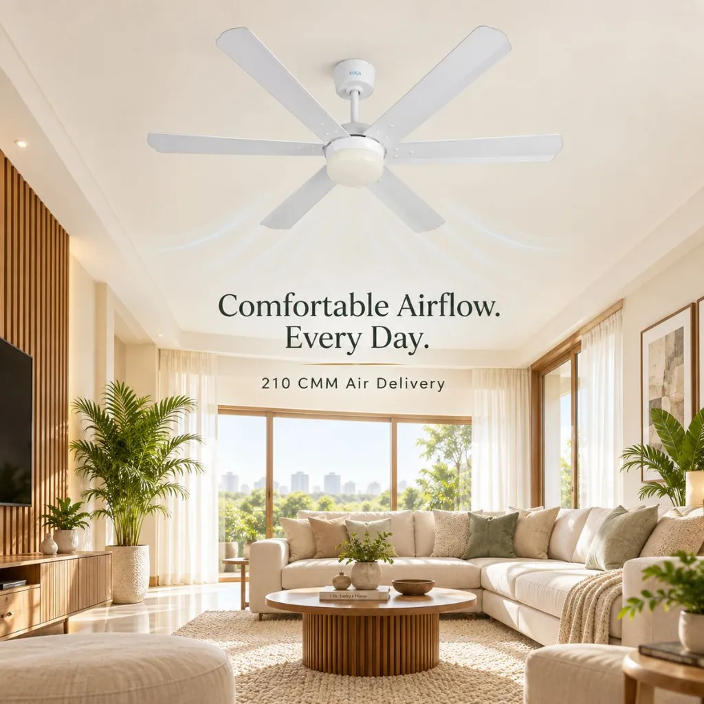 XUGA Zephyr F1F 32W 5 Star 320rpm Copper Motor White BLDC 6 Blade Ceiling Fan with Remote & Copper Motor, Sweep: 1200 mm | 5 years Warranty