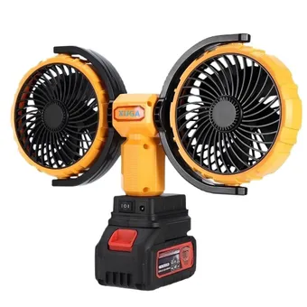 XUGA GRIT Cordless Dual-Head Air Cooling Fan, Battery Powered Portable Fan with 360° Rotation, Brushless Motor, Lithium Battery, Emergency Power Bank, 35–39 dB Low Noise Fan for Home, Outdoor, Garage & Travel