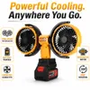XUGA GRIT Cordless Dual-Head Air Cooling Fan, Battery Powered Portable Fan with 360° Rotation, Brushless Motor, Lithium Battery, Emergency Power Bank, 35–39 dB Low Noise Fan for Home, Outdoor, Garage & Travel