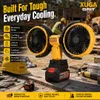 XUGA GRIT Cordless Dual-Head Air Cooling Fan, Battery Powered Portable Fan with 360° Rotation, Brushless Motor, Lithium Battery, Emergency Power Bank, 35–39 dB Low Noise Fan for Home, Outdoor, Garage & Travel