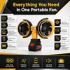 XUGA GRIT Cordless Dual-Head Air Cooling Fan, Battery Powered Portable Fan with 360° Rotation, Brushless Motor, Lithium Battery, Emergency Power Bank, 35–39 dB Low Noise Fan for Home, Outdoor, Garage & Travel