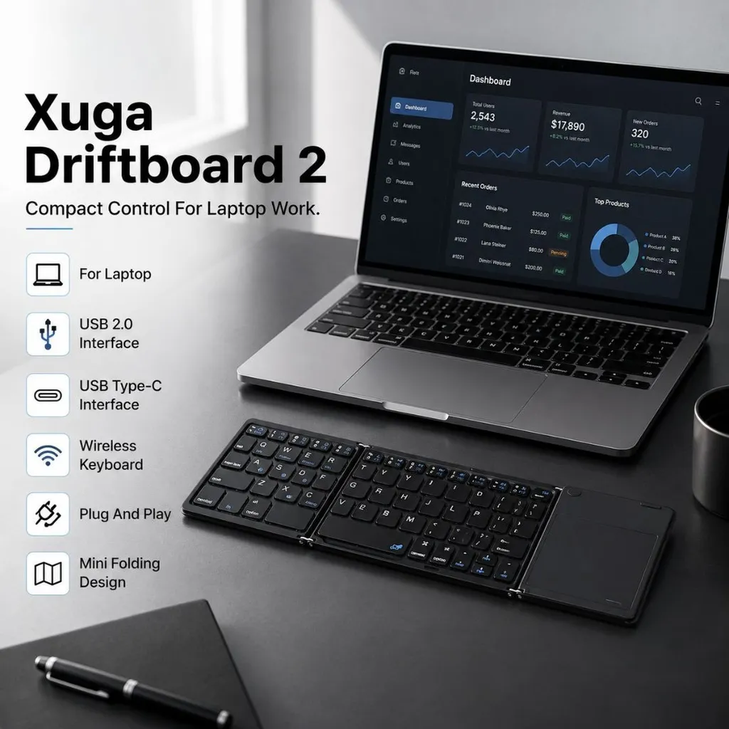 XUGA Driftboard 2 Akma Series Foldable Bluetooth Keyboard with Touchpad, 81 Keys Wireless Mini Keyboard for Mobile, Tablet, Laptop & Gaming, Portable Waterproof Keyboard