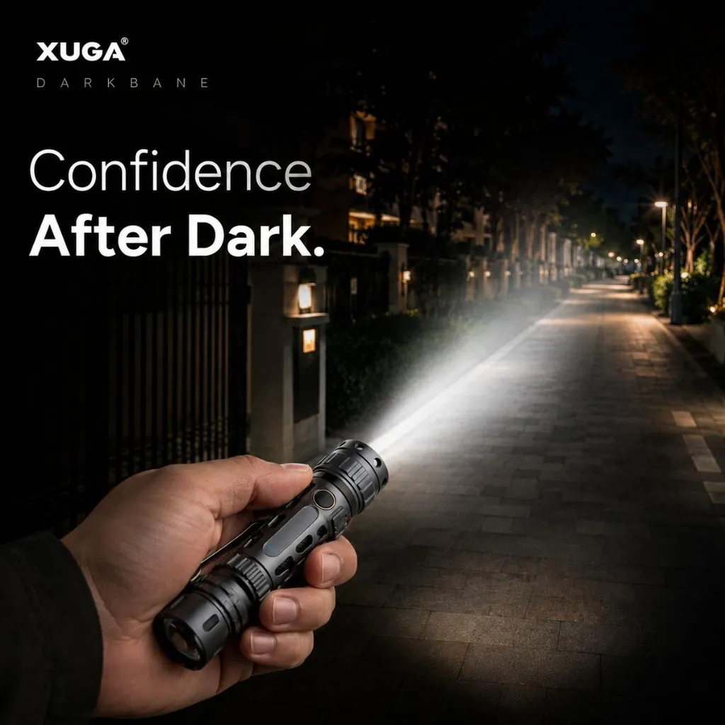 Xuga Darkbane Akma Series LED Flashlight, 2500 Lumens Rechargeable Tactical Torch Light, 30W Portable Flashlight with 80m Beam Distance, 6500K Bright White Light, IP54 Rated, 18650 Battery Compatible for Emergency, Camping, Hiking & Travel
