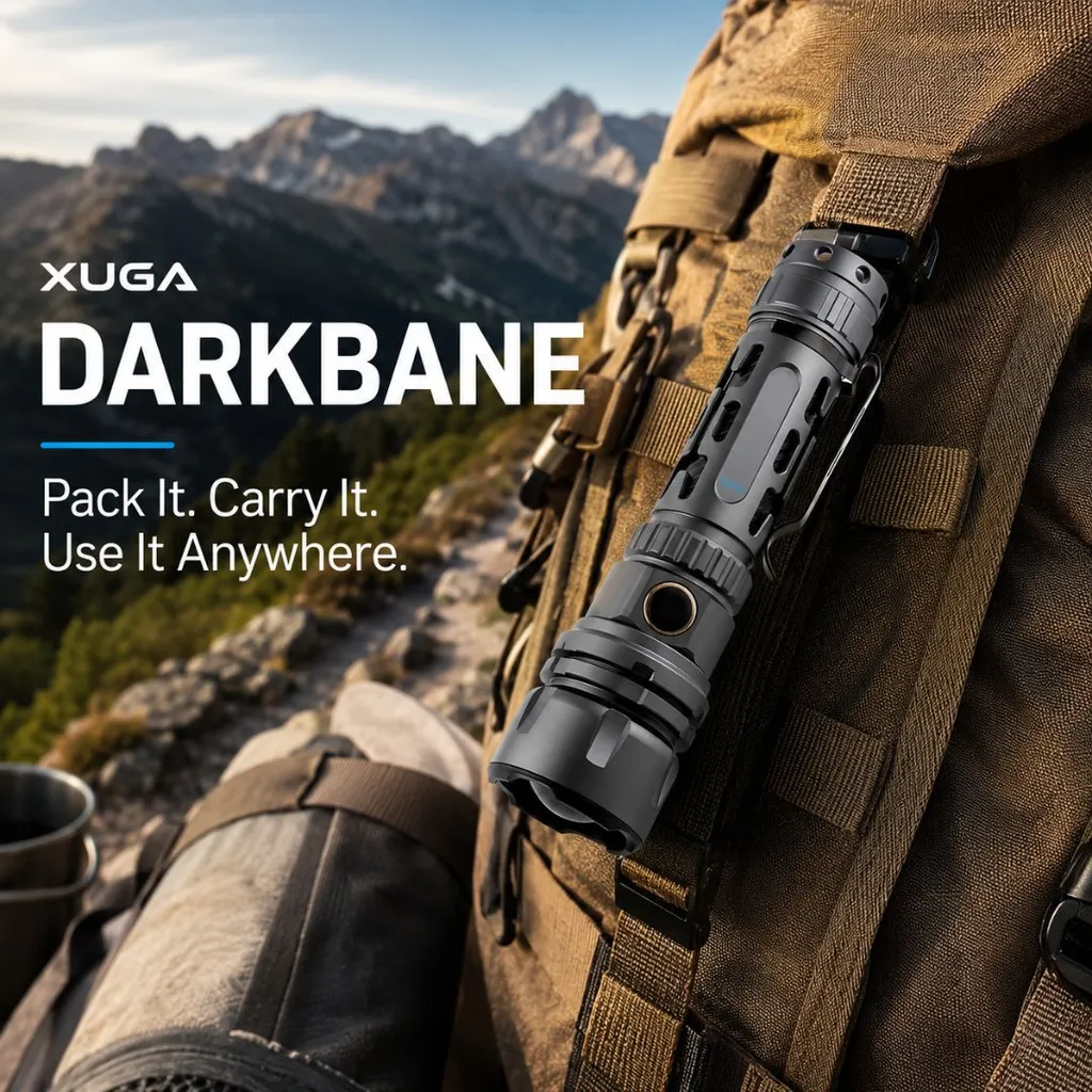 Xuga Darkbane Akma Series LED Flashlight, 2500 Lumens Rechargeable Tactical Torch Light, 30W Portable Flashlight with 80m Beam Distance, 6500K Bright White Light, IP54 Rated, 18650 Battery Compatible for Emergency, Camping, Hiking & Travel