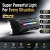 XUGA Stark Akma Series  LED Flashlight, High Power Rechargeable Torch Light with RGB Ambient Light, Flood Beam, IP54 Rated Portable Flashlight for Emergency, Camping, Hiking & Travel